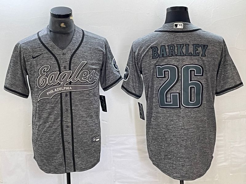 Men Philadelphia Eagles #26 Barkley Grey 2024 Nike Co branded NFL Jersey style 1